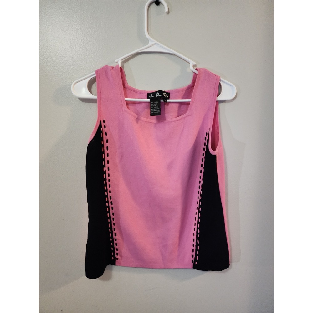 J.A.C. Women's Tank Top Size Large Pink Black Color Block Square Neck